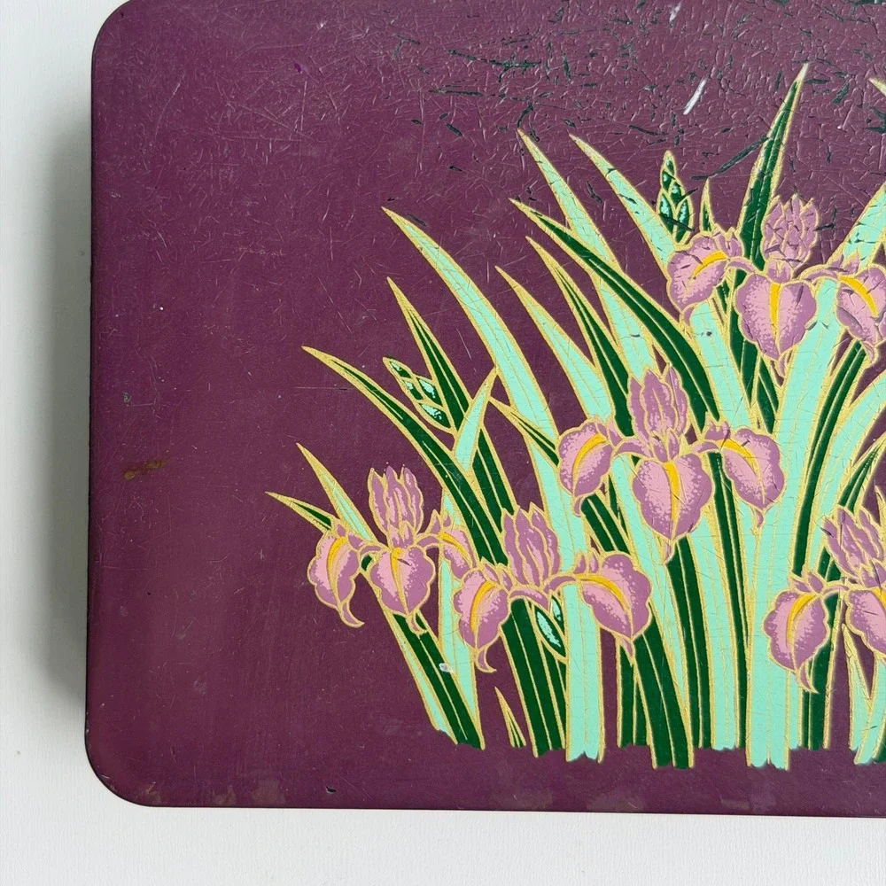 Vintage Toyo Iris Lacquer Ware Trinket Box Set Purple Floral Japan